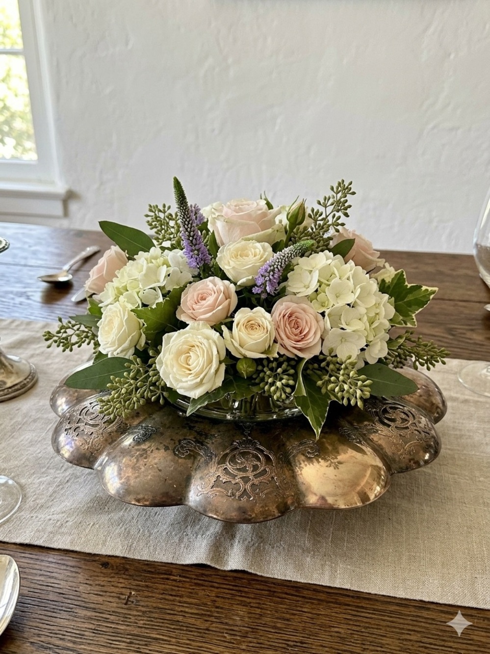 Vintage Silver Plated Flower Frog Centerpiece Bowl